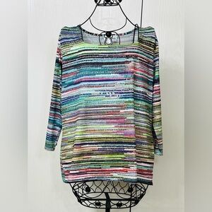 🟢 Peck & Peck Multicolor Horizontal Striped 3/4 Sleeve Top